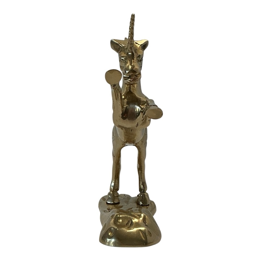 Brass Rearing Unicorn Mythical Figurine Mounted On Brass Cloud MCM 1970s Vintage - Picture 5 of 16
